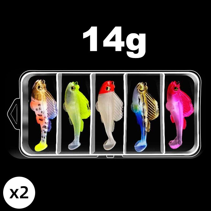 5-delige T-tail soft kunstaas set met doos