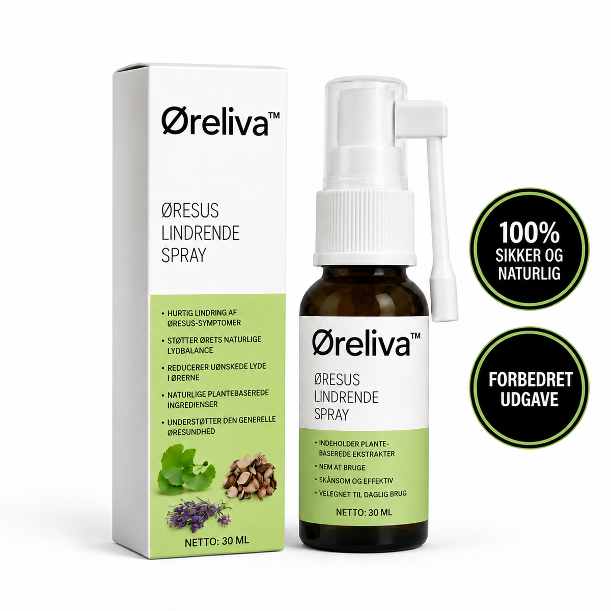 Øreliva™ | Tinnitus Spray | Dæmper, Beroliger Og Letter Ringen For Ørerne Med Op Til 98% På 24 Timer!