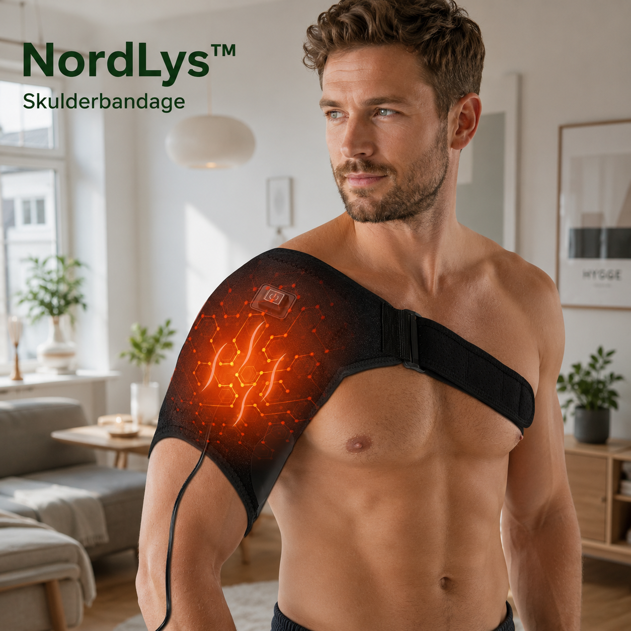✨ NordLys™ Skulderbandage |  🌿 Avanceret rødlysterapi til lindring af skuldersmerter og støtte af kroppens naturlige restitution. ❤️‍🩹
