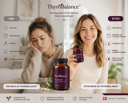 ThyroBalance™ | 🌿Mindst 50% rabat🌟| Støtter kroppens normale omsætning af skjoldbruskkirtelhormoner – med selen, glutathion og nøje udvalgte planteekstrakter.