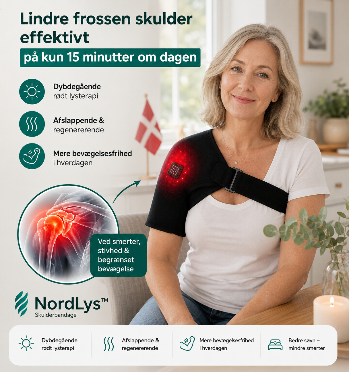 ✨ NordLys™ Skulderbandage |  🌿 Avanceret rødlysterapi til lindring af skuldersmerter og støtte af kroppens naturlige restitution. ❤️‍🩹