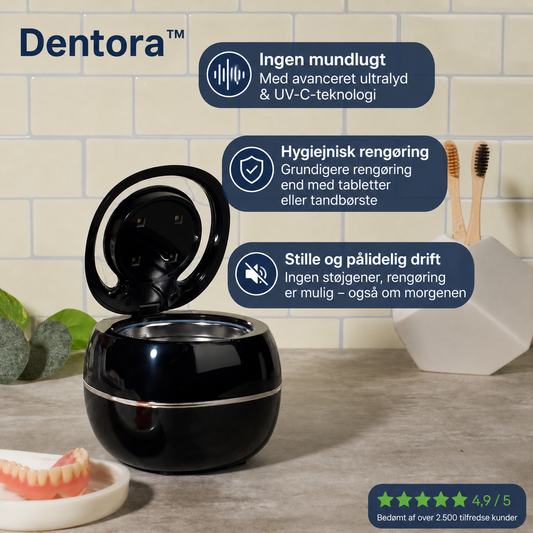 Nordvaya Dentora™ | Grundig rengøring af tandproteser på kun 5 minutter – nemt, skånsomt og uden besvær.