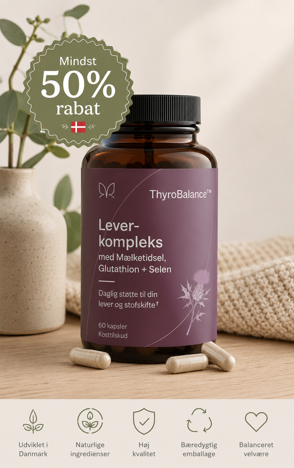ThyroBalance™ | 🌿Mindst 50% rabat🌟| Støtter kroppens normale omsætning af skjoldbruskkirtelhormoner – med selen, glutathion og nøje udvalgte planteekstrakter.