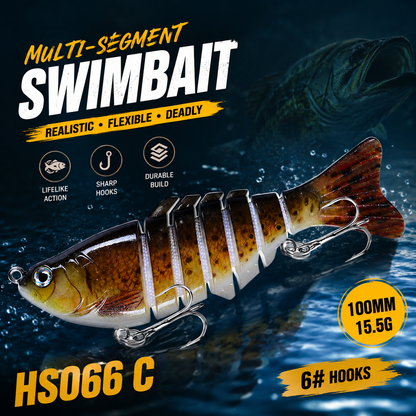 Nordvaya PredatorFlex™ | 6-Leddet Svømmeagn 100mm 15.5g – Realistisk Fiskelokkemad til Gedde, Aborre, Sandart og Ørred