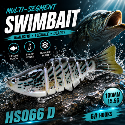 Nordvaya PredatorFlex™ | 6-Leddet Svømmeagn 100mm 15.5g – Realistisk Fiskelokkemad til Gedde, Aborre, Sandart og Ørred
