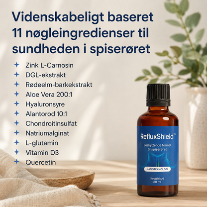 RefluxShield™ |✨Mindst 50% rabat🙅|🛡️🌿💙  Et skjold mod irritation – én slurk ad gangen.